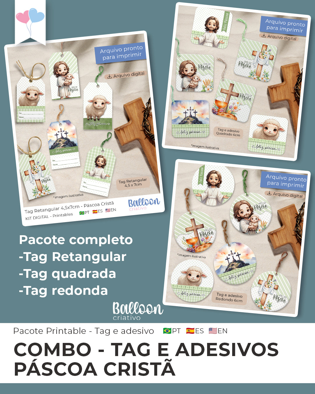 COMBO Tag e Adesivo - Páscoa Cristã