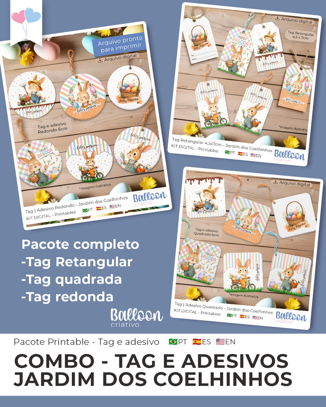 COMBO Tag e Adesivo - Jardim dos Coelhinhos