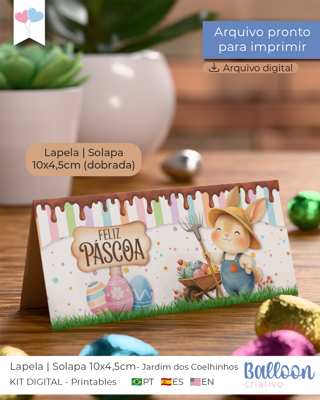 Printable - Lapela | Solapa 10x4,5cm - Jardim dos Coelhinhos