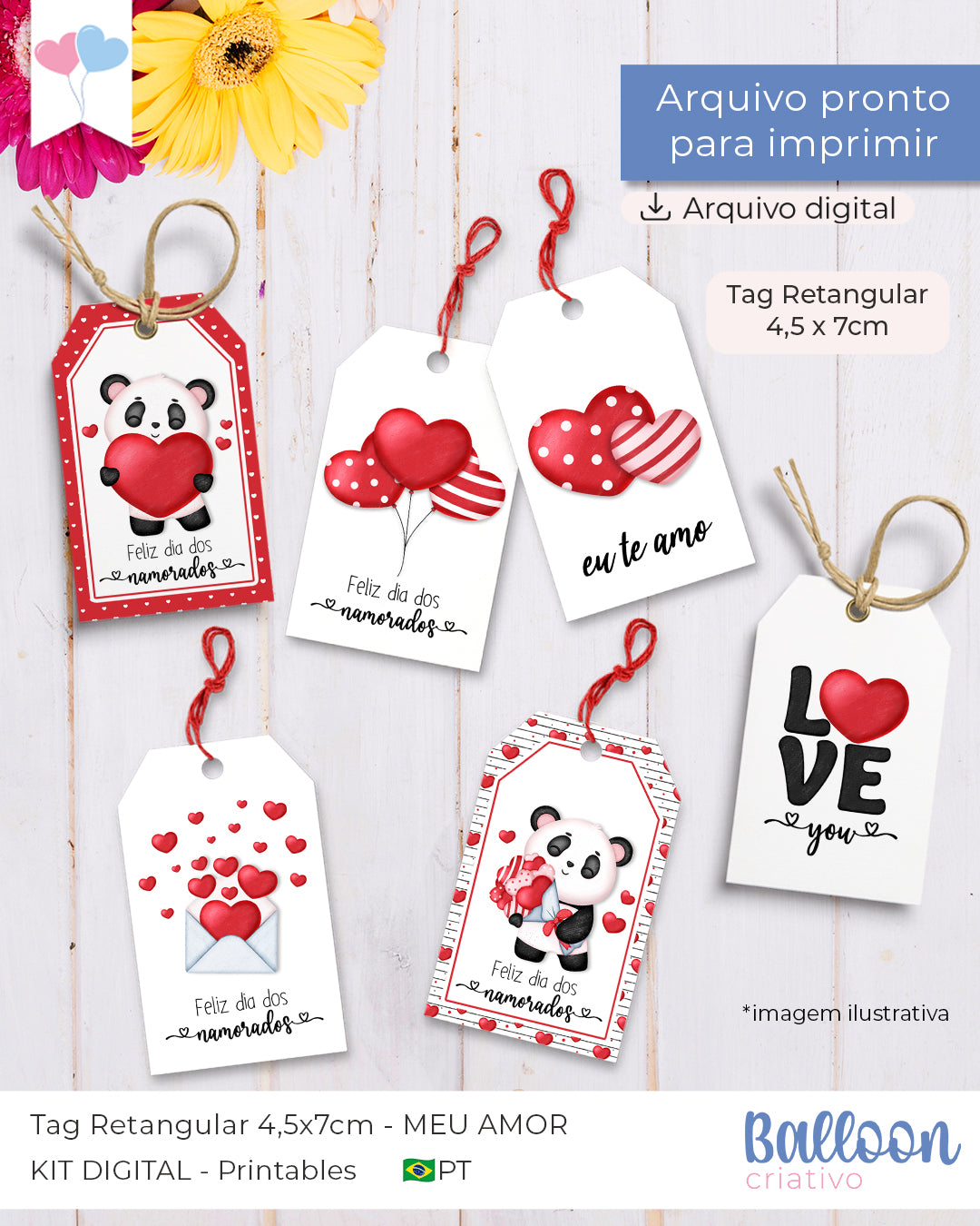 Printable - Tag Retangular 4,5x7cm - Meu Amor