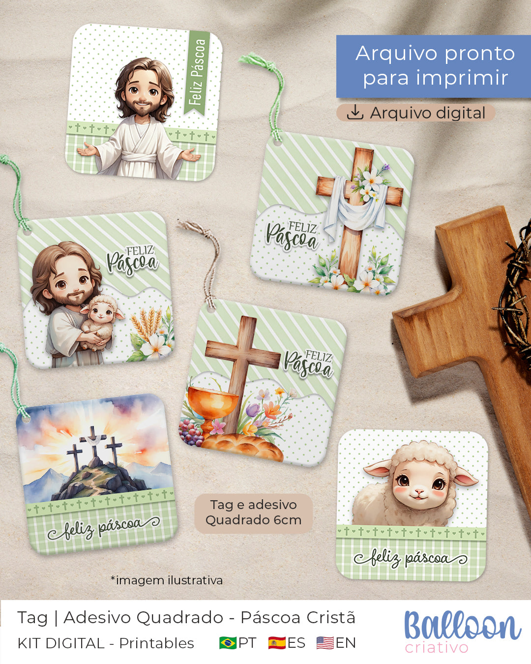 COMBO Tag e Adesivo - Páscoa Cristã
