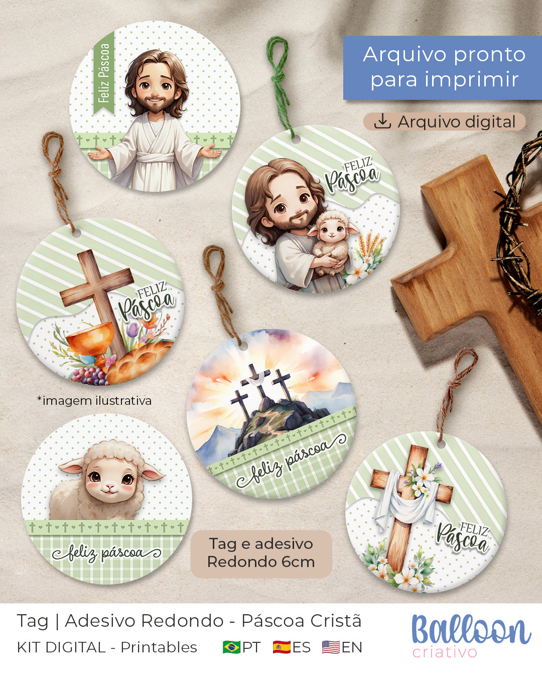 COMBO Tag e Adesivo - Páscoa Cristã