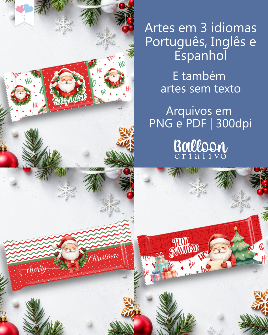 Kit Printable - Embalagem Chocolates - Feliz Natal