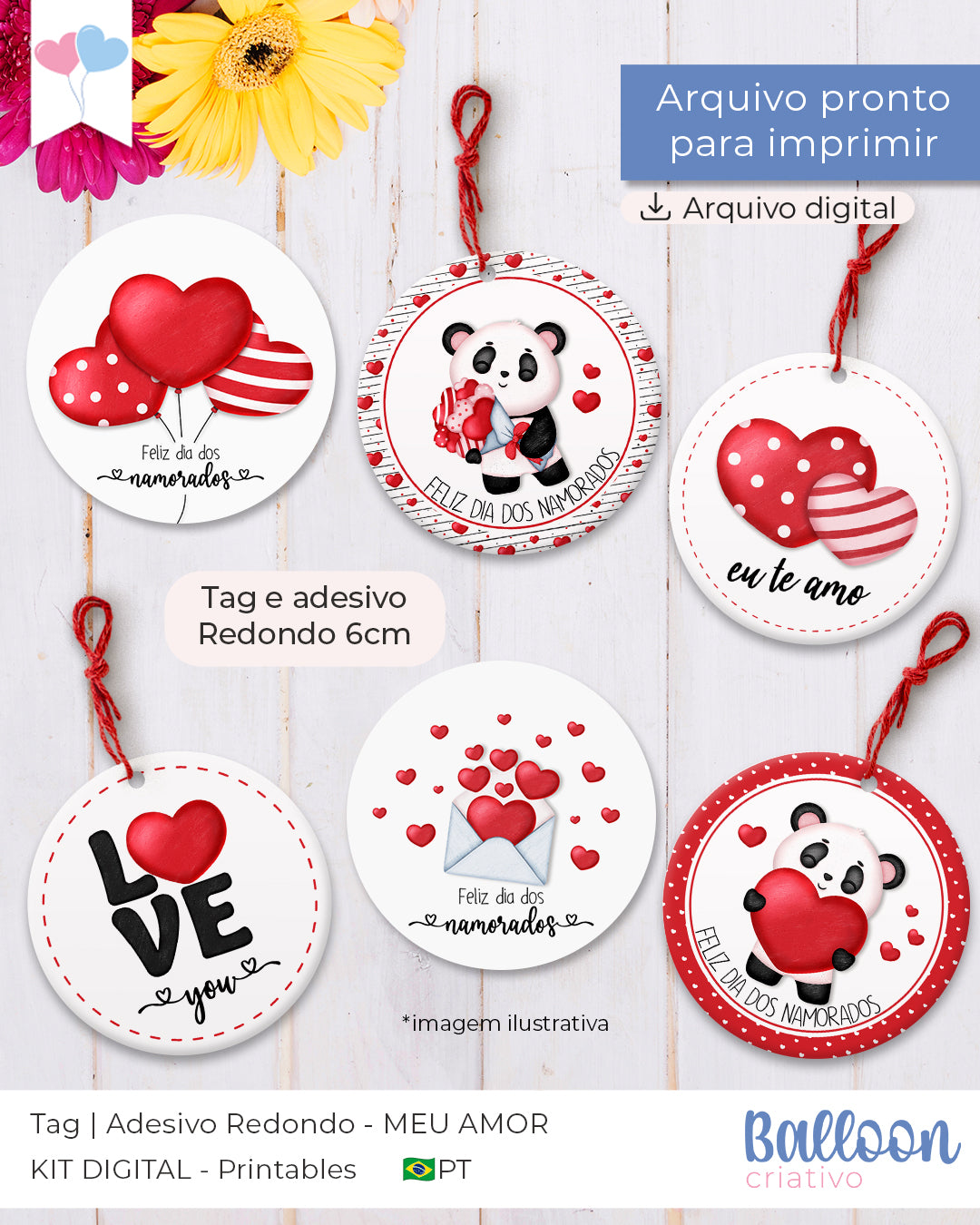 Printable - Tag ou Adesivo Redondo 6cm - Meu Amor