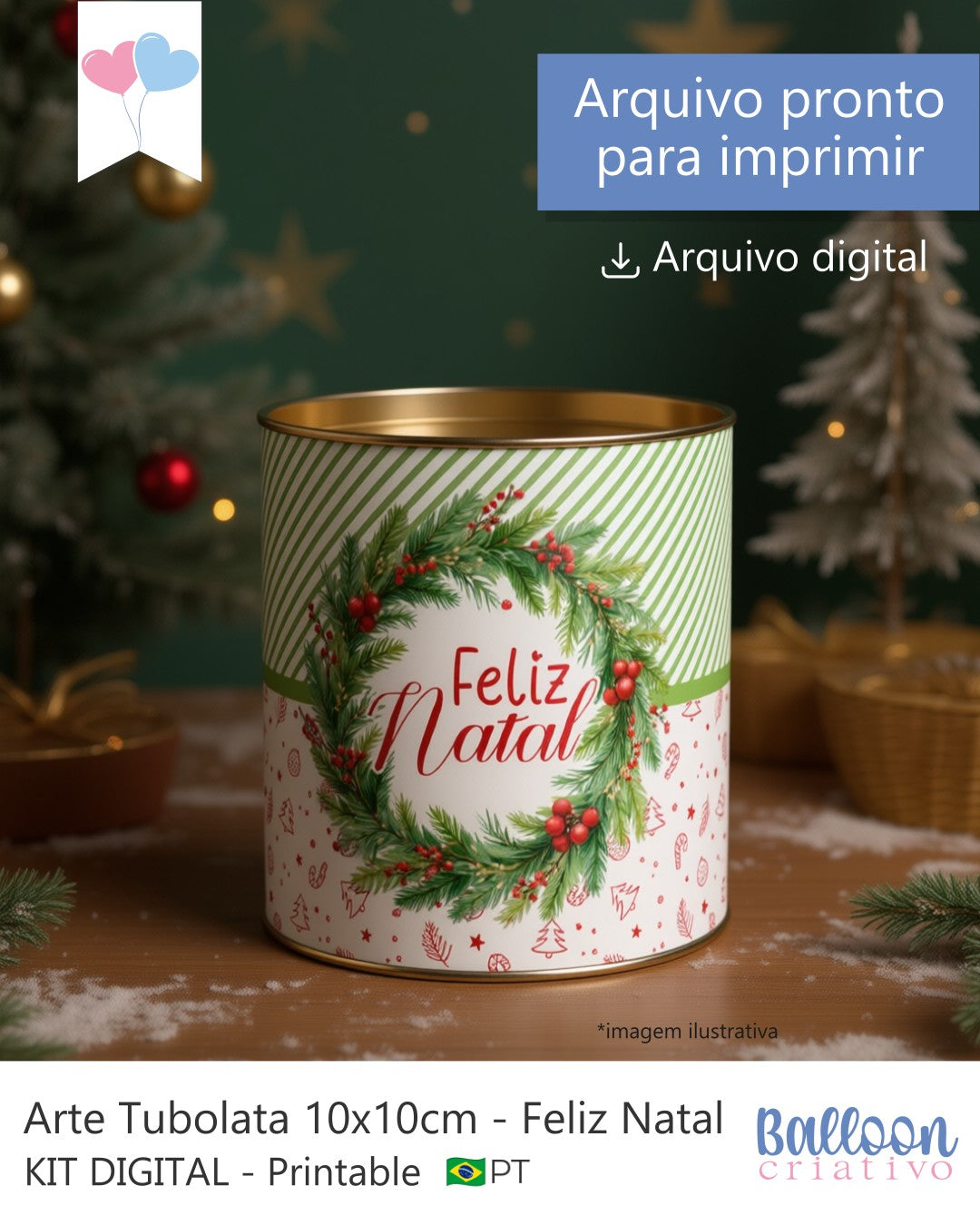 Printable - Arte para Tubolata 10x10cm - Feliz Natal
