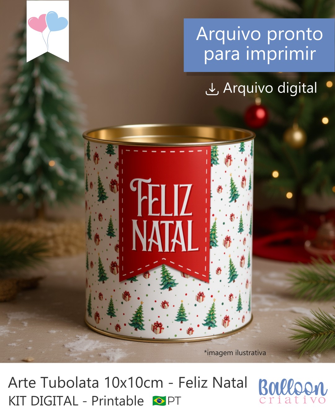 Printable - Arte para Tubolata 10x10cm - Feliz Natal