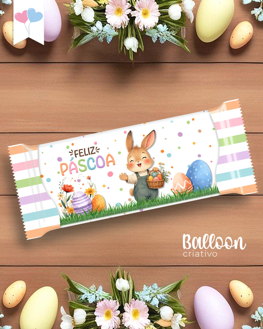Printable - Arte para Chocolate 80g a 100g - Jardim dos Coelhinhos
