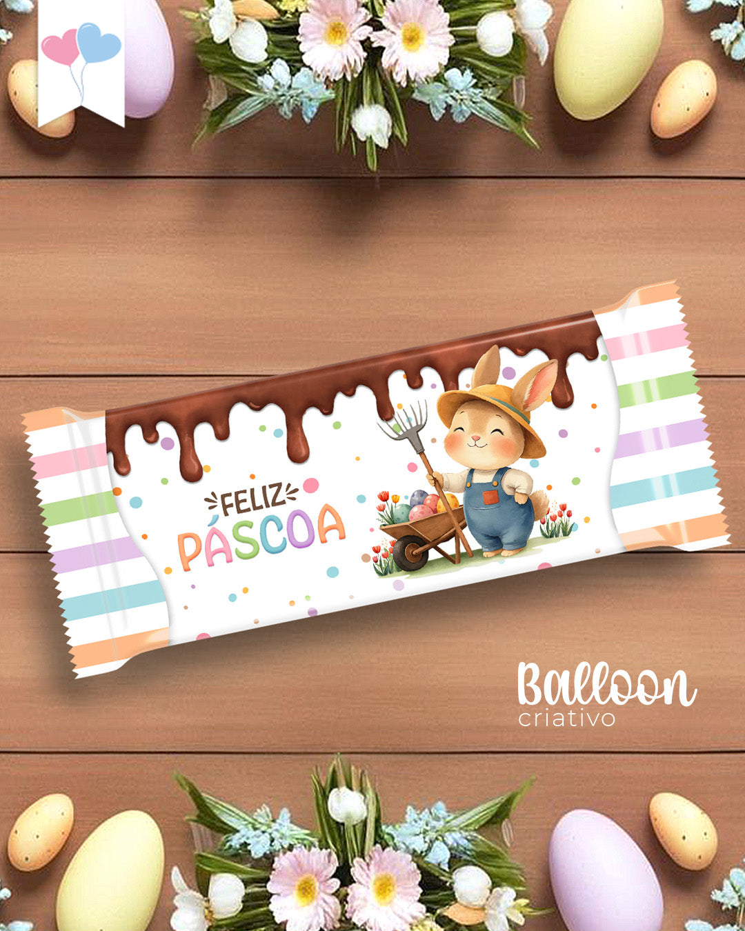 Printable - Arte para Chocolate 80g a 100g - Jardim dos Coelhinhos