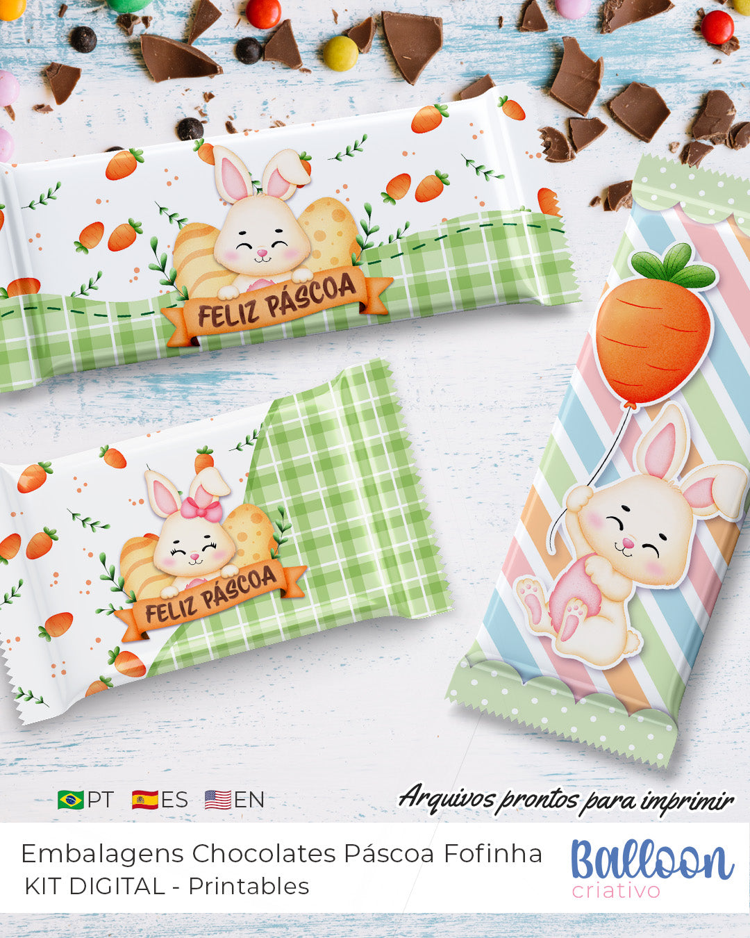 Kit de Imprimibles Digitales - Envoltorios para Chocolates Pascua Adorable