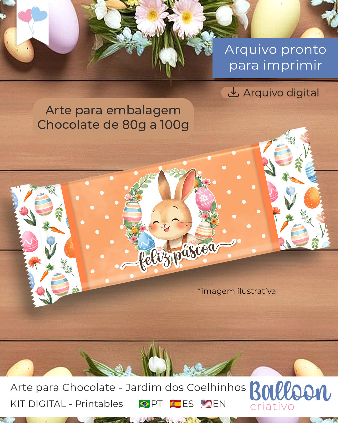 COMBO Arte para Chocolate e KitKat - Jardim dos Coelhinhos