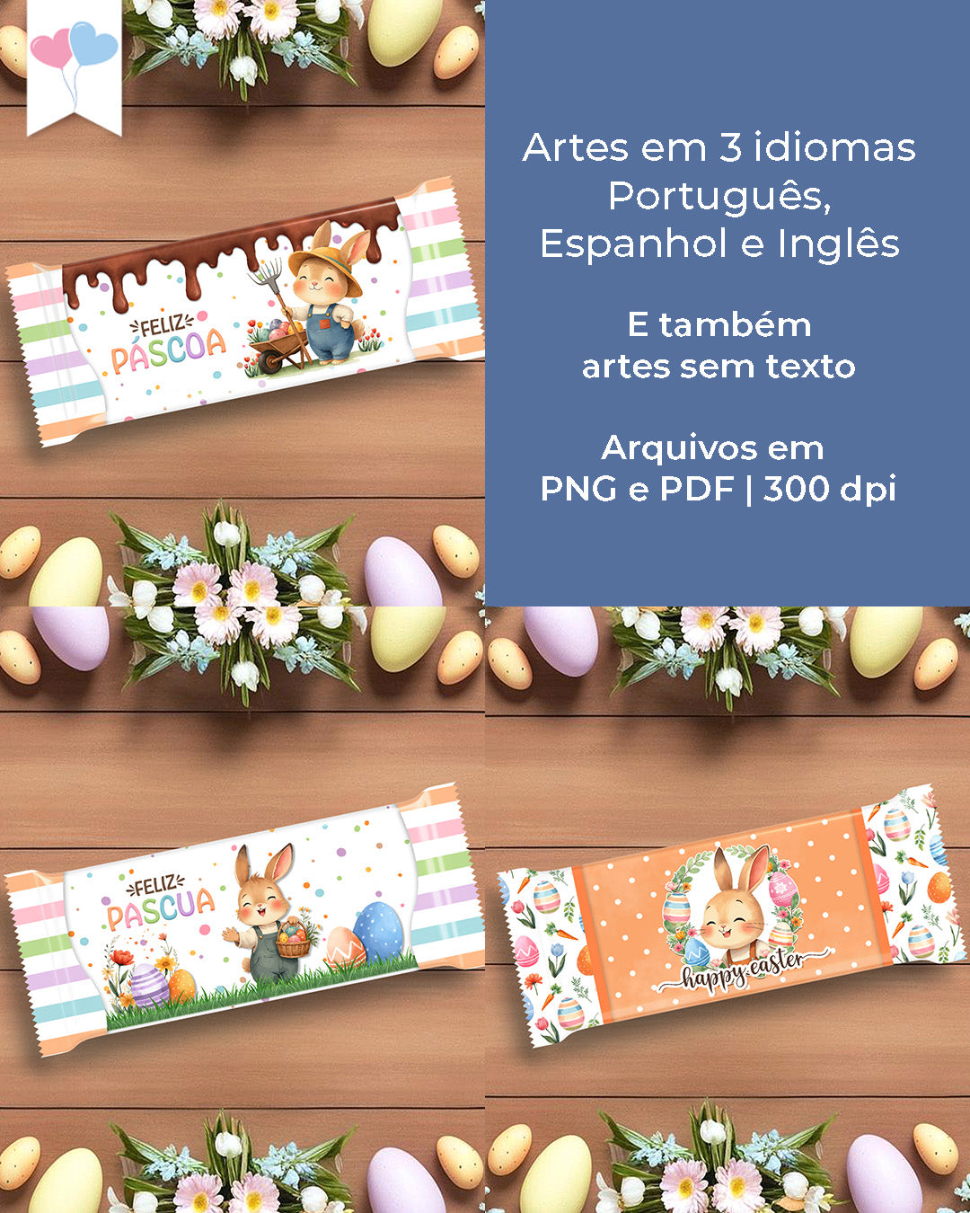 Printable - Arte para Chocolate 80g a 100g - Jardim dos Coelhinhos