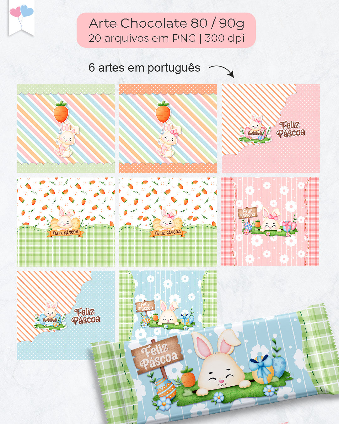 Kit de Imprimibles Digitales - Envoltorios para Chocolates Pascua Adorable