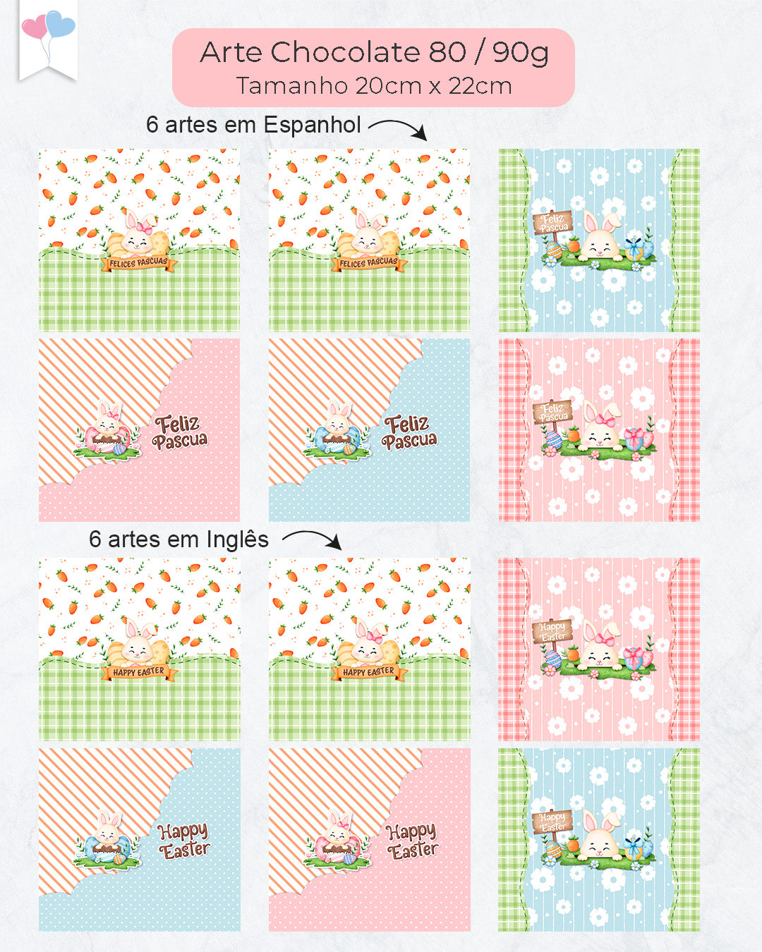 Kit de Imprimibles Digitales - Envoltorios para Chocolates Pascua Adorable