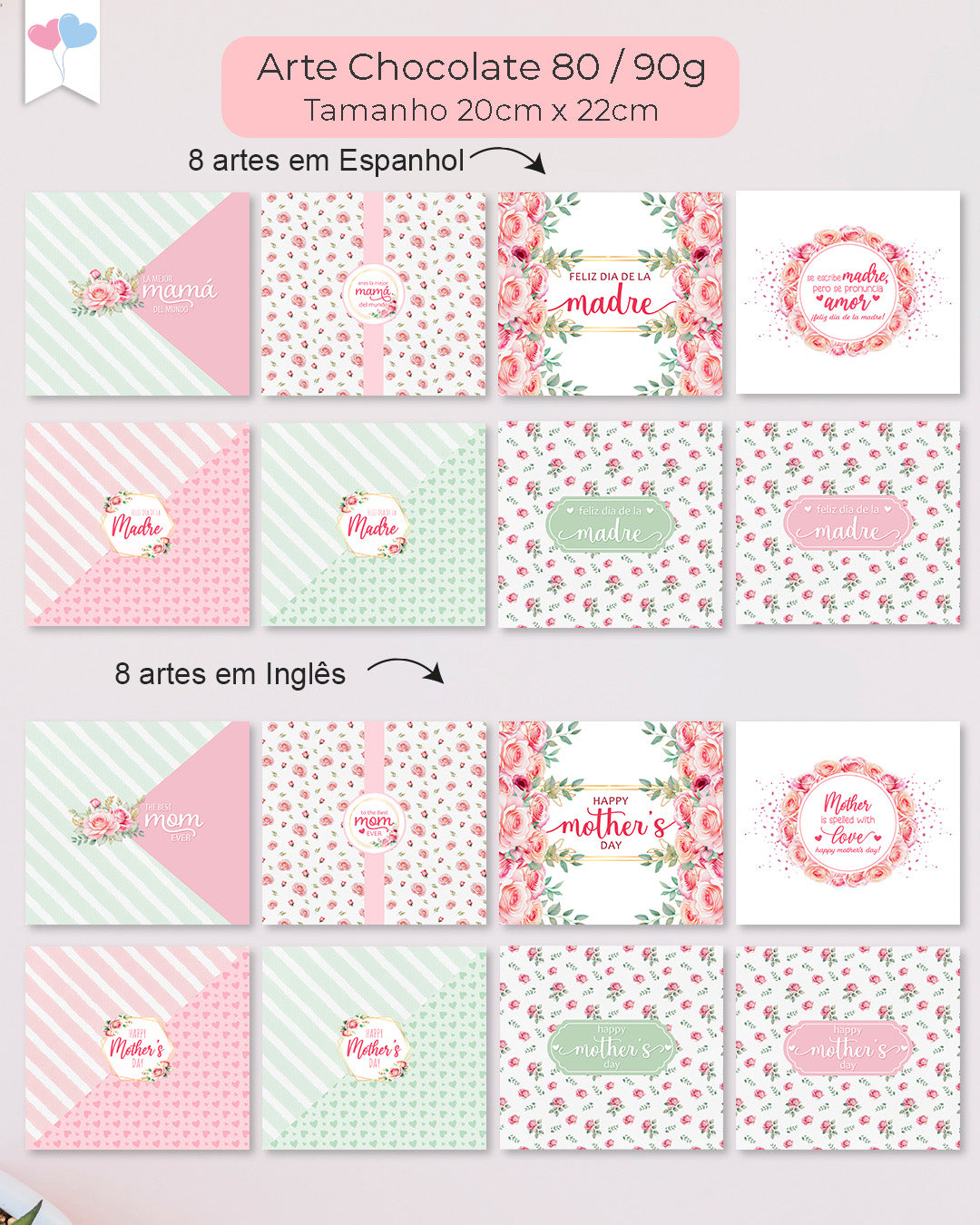 Kit Imprimible - Envoltorios de Chocolate - Día de la Madre