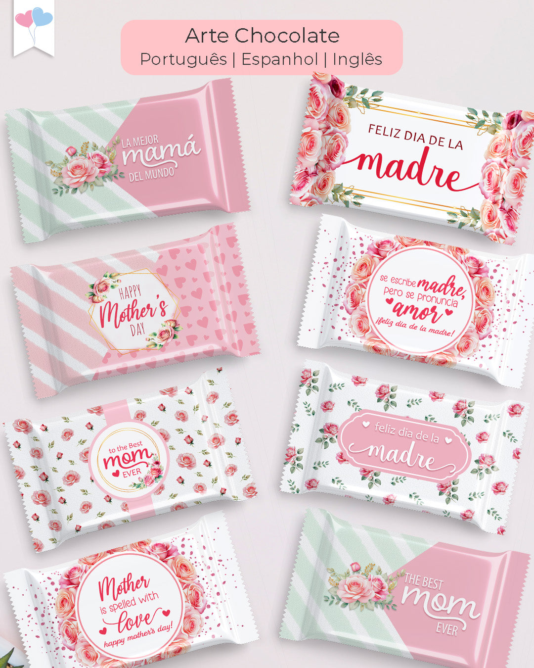 Kit Imprimible - Envoltorios de Chocolate - Día de la Madre