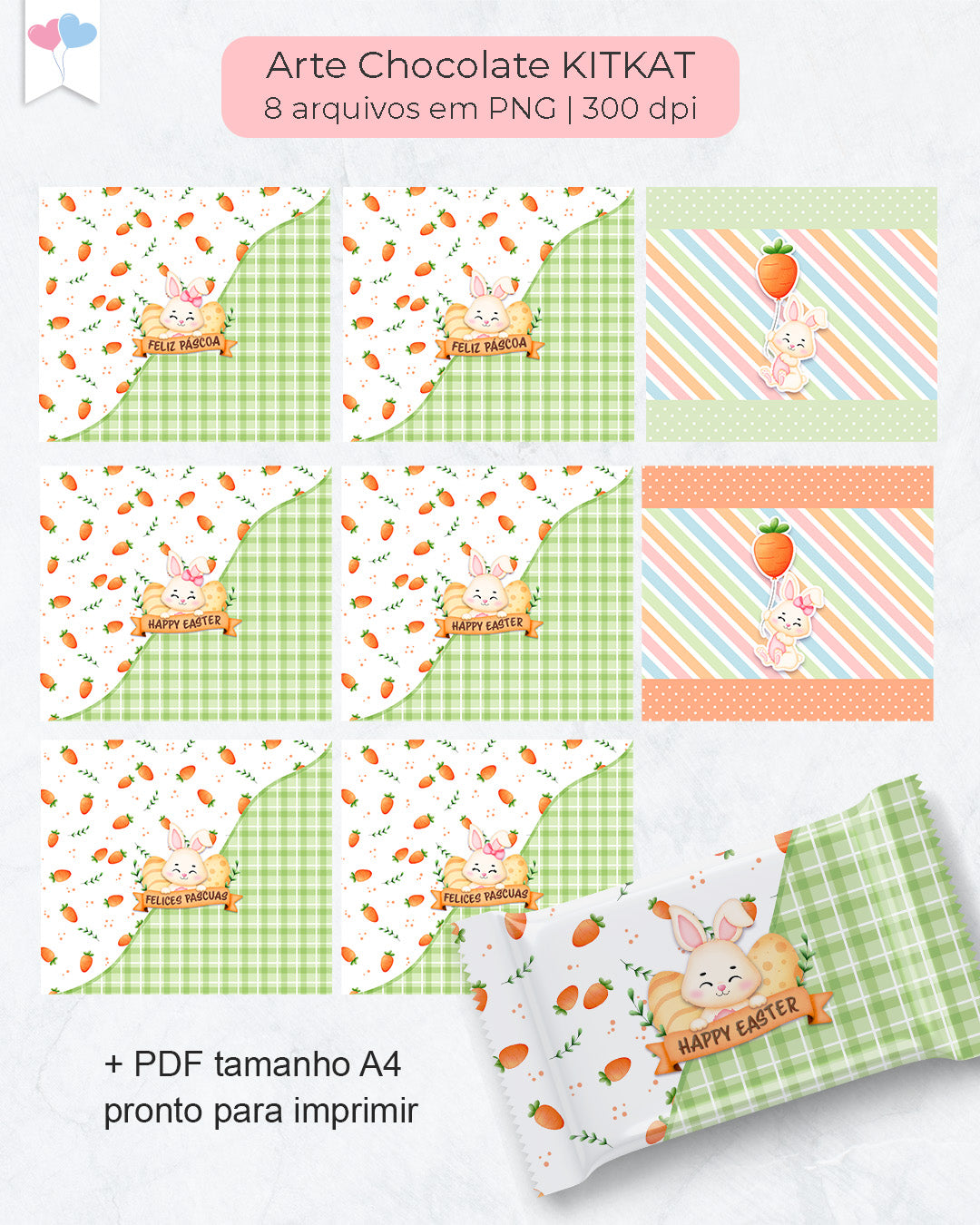 Kit de Imprimibles Digitales - Envoltorios para Chocolates Pascua Adorable