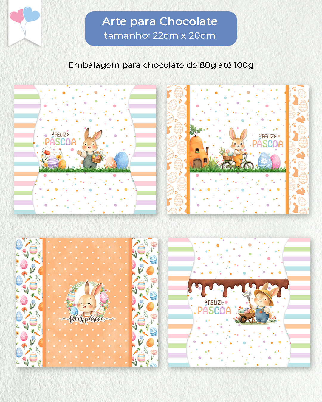 Printable - Arte para Chocolate 80g a 100g - Jardim dos Coelhinhos