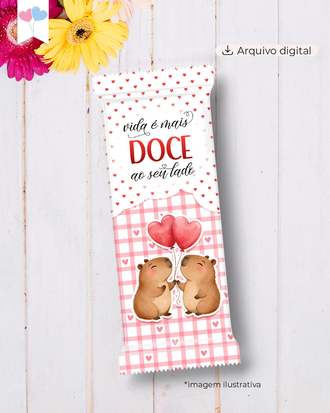 Printable - Arte para Chocolate 80g a 100g - Capivara Apaixonada