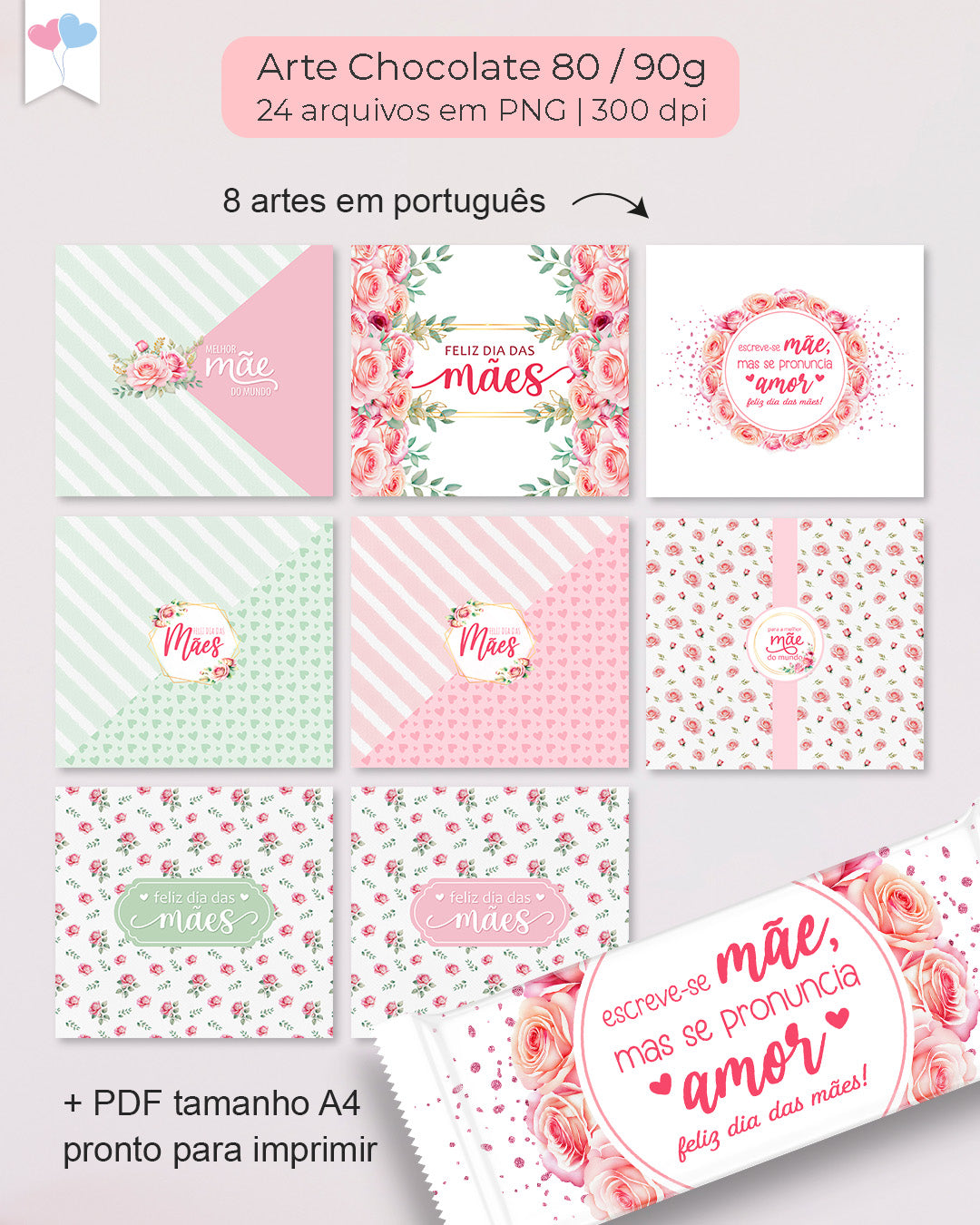 Kit Imprimible - Envoltorios de Chocolate - Día de la Madre