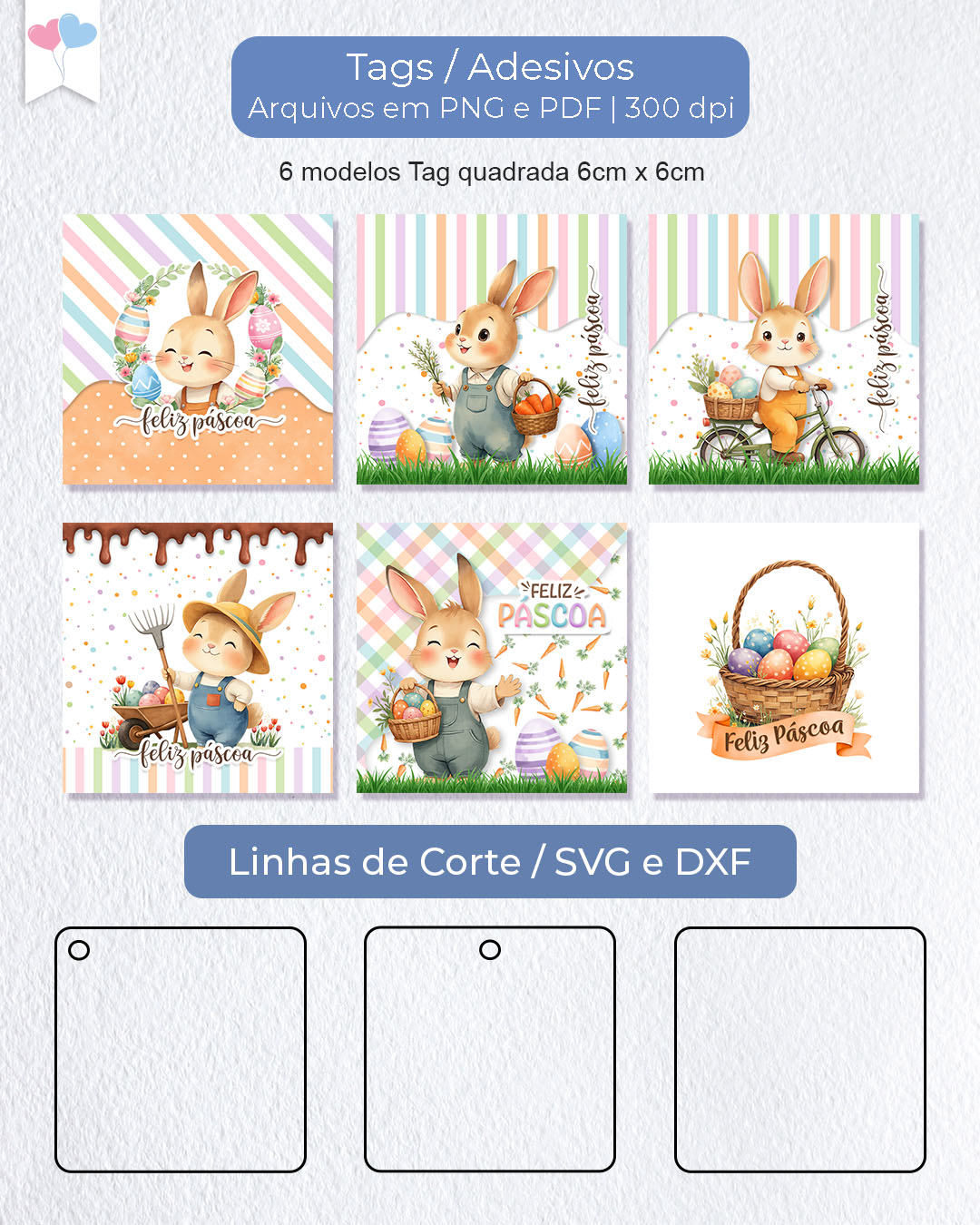 Printable - Tag e Adesivo Quadrado - Jardim dos Coelhinhos