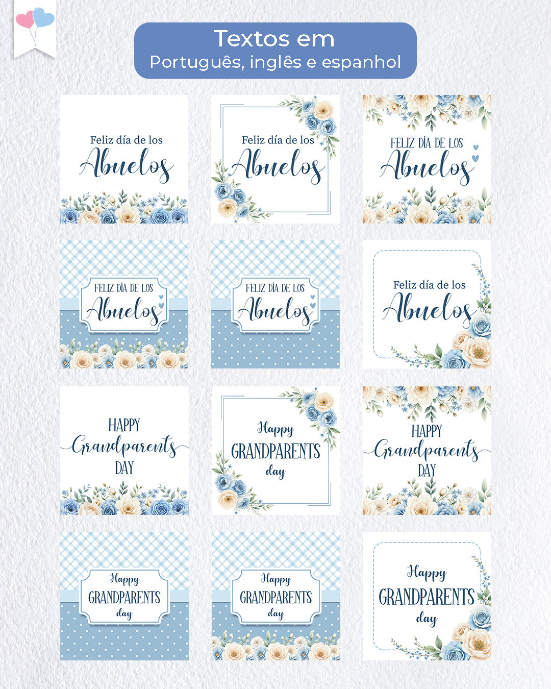 Printable - Tag ou Adesivo Quadrado 6cm - Dia dos Avós