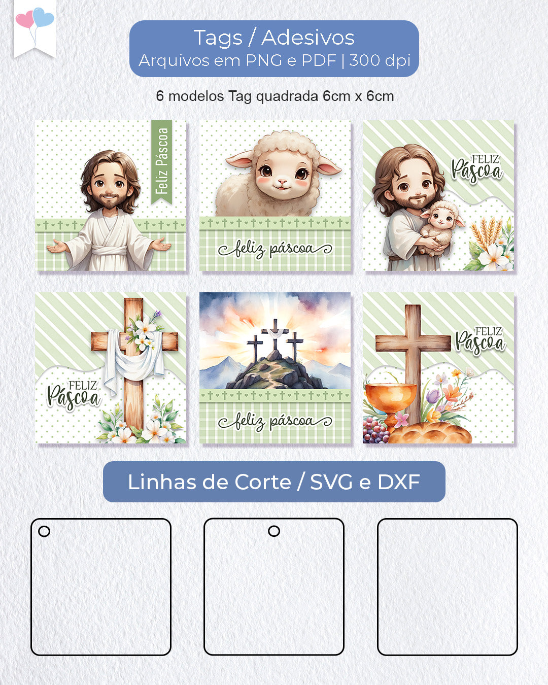 Printable - Tag ou Adesivo Quadrado 6cm - Páscoa Cristã