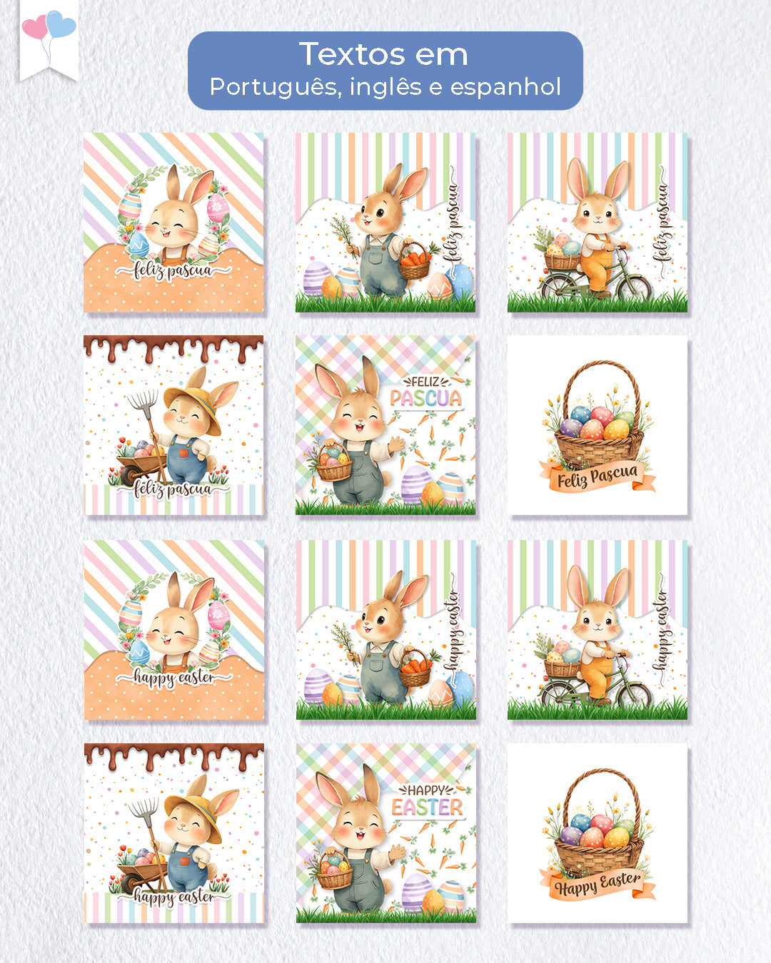 Printable - Tag e Adesivo Quadrado - Jardim dos Coelhinhos