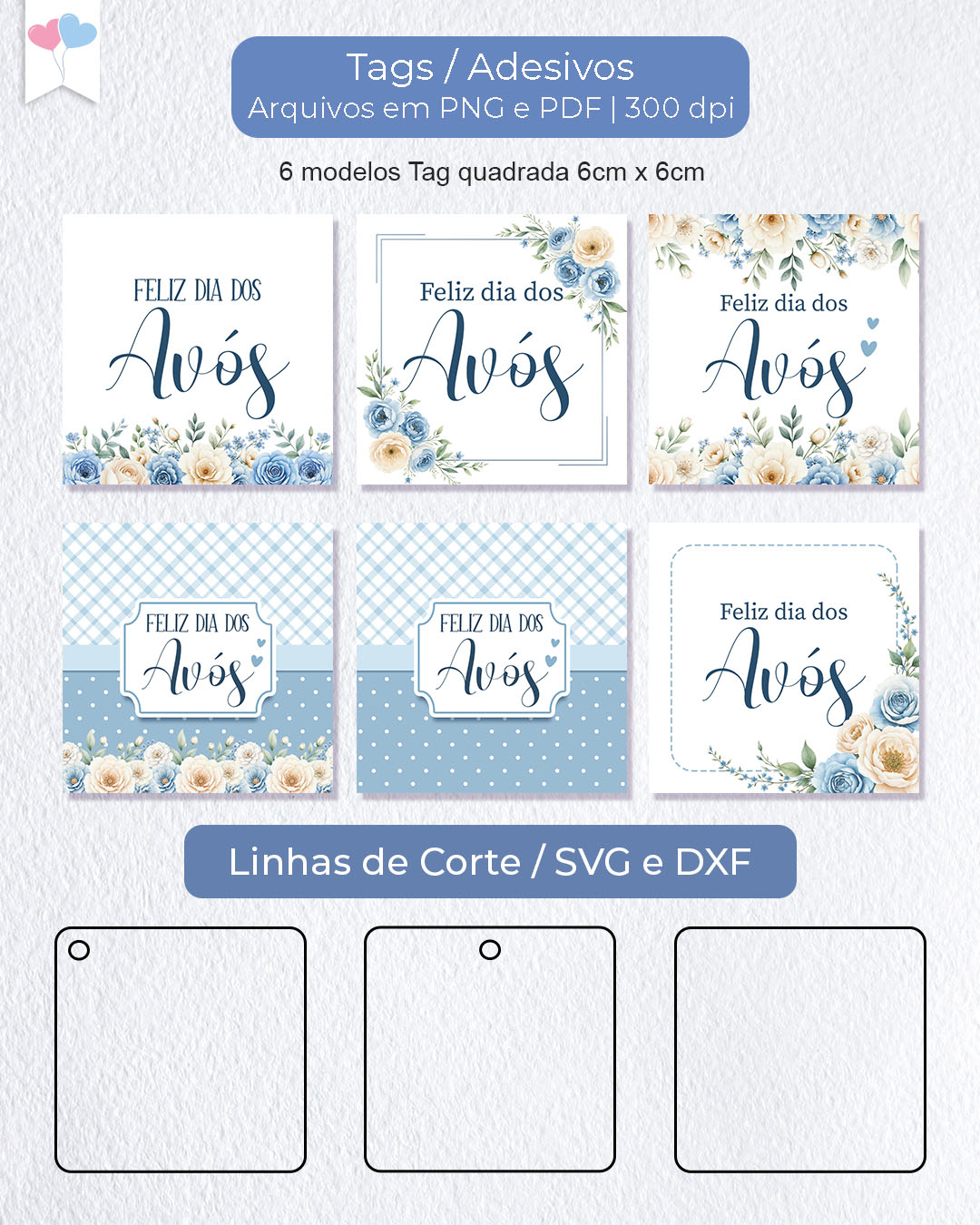 Printable - Tag ou Adesivo Quadrado 6cm - Dia dos Avós