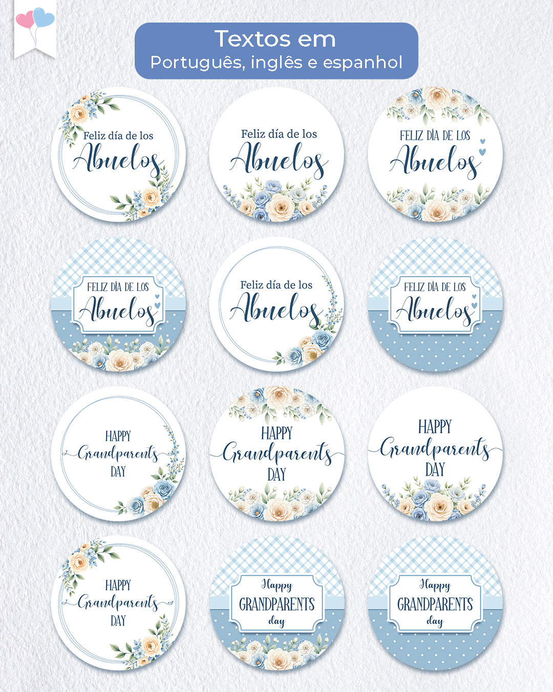 Printable - Tag ou Adesivo Redondo 6cm - Dia dos Avós