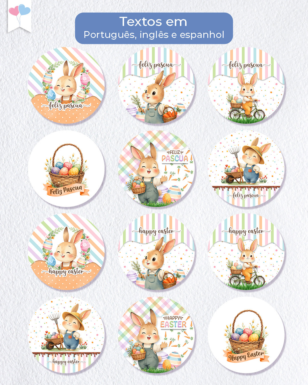 Printable - Etiqueta y Sticker Redondo - Jardín de los Conejitos