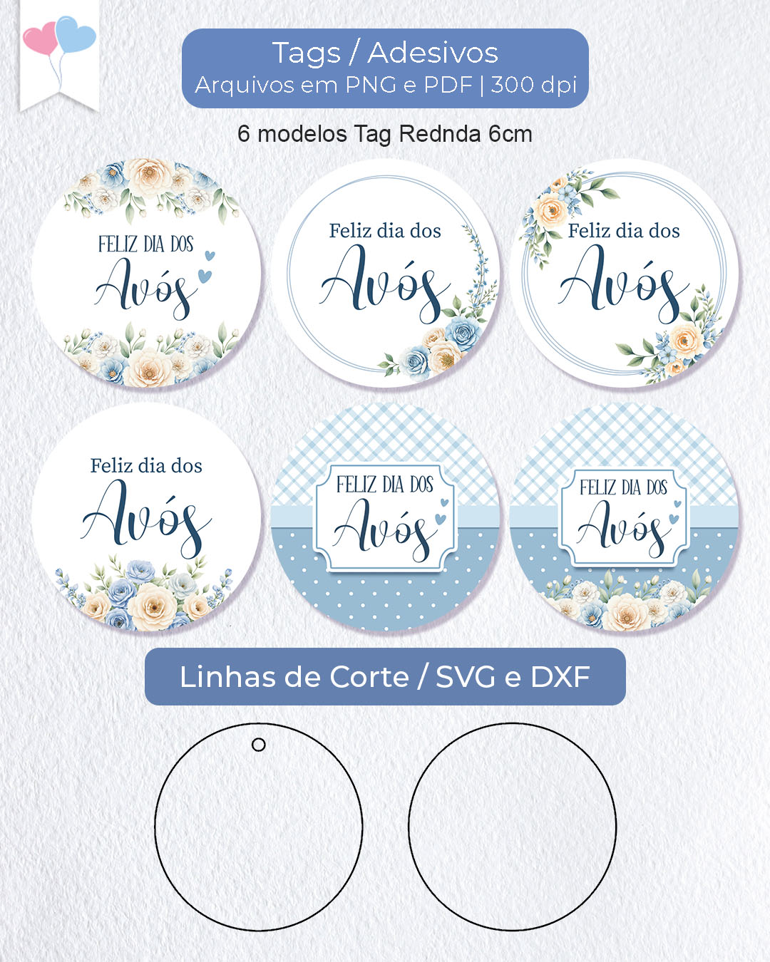 Printable - Tag ou Adesivo Redondo 6cm - Dia dos Avós