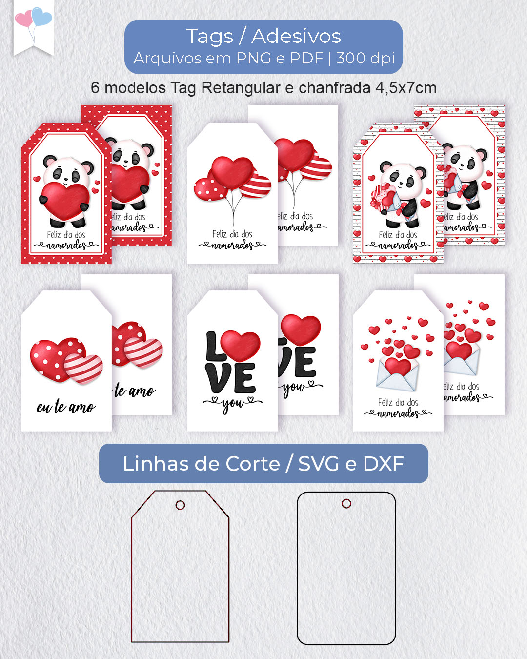 Printable - Tag Retangular 4,5x7cm - Meu Amor