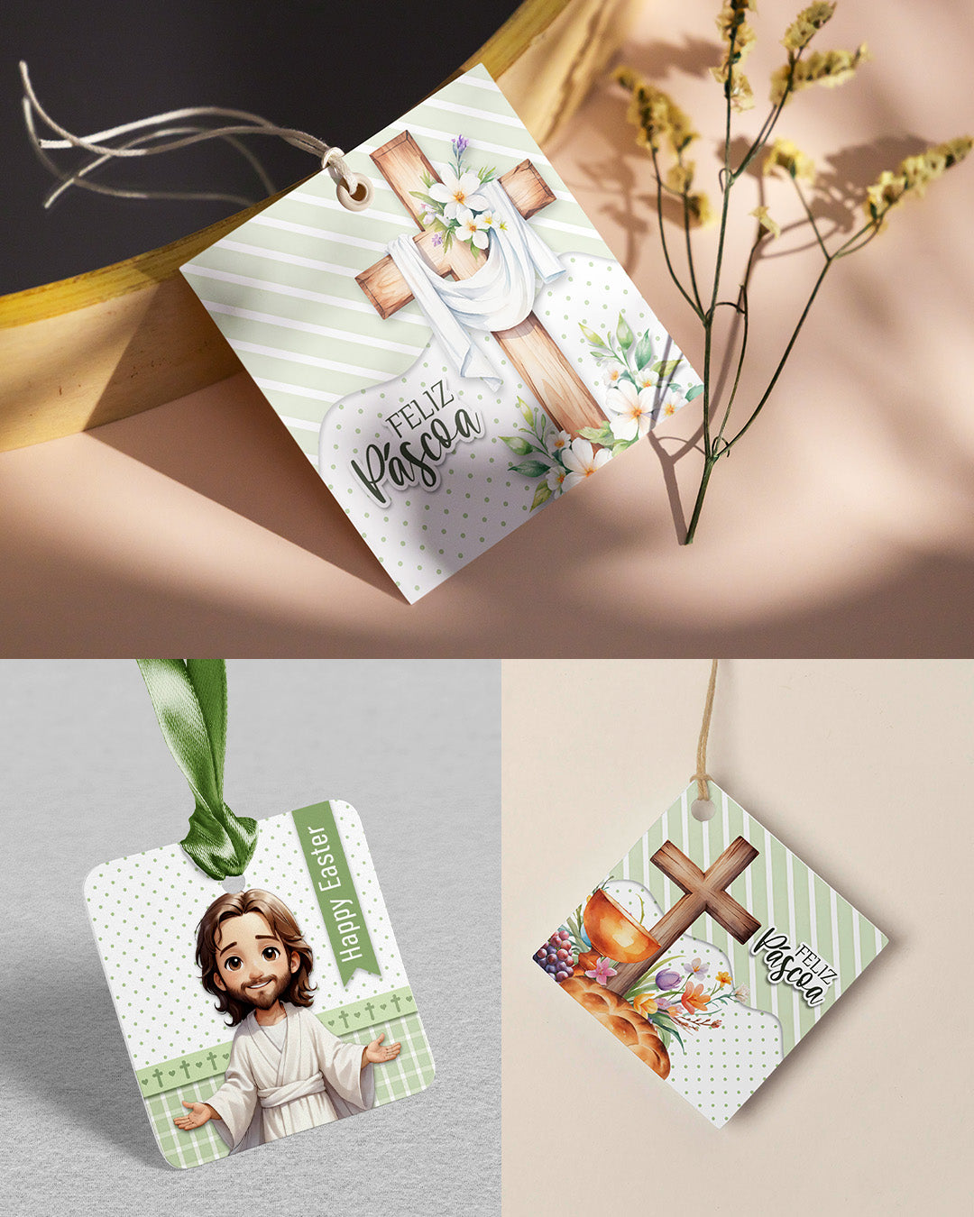 Printable - Tag ou Adesivo Quadrado 6cm - Páscoa Cristã