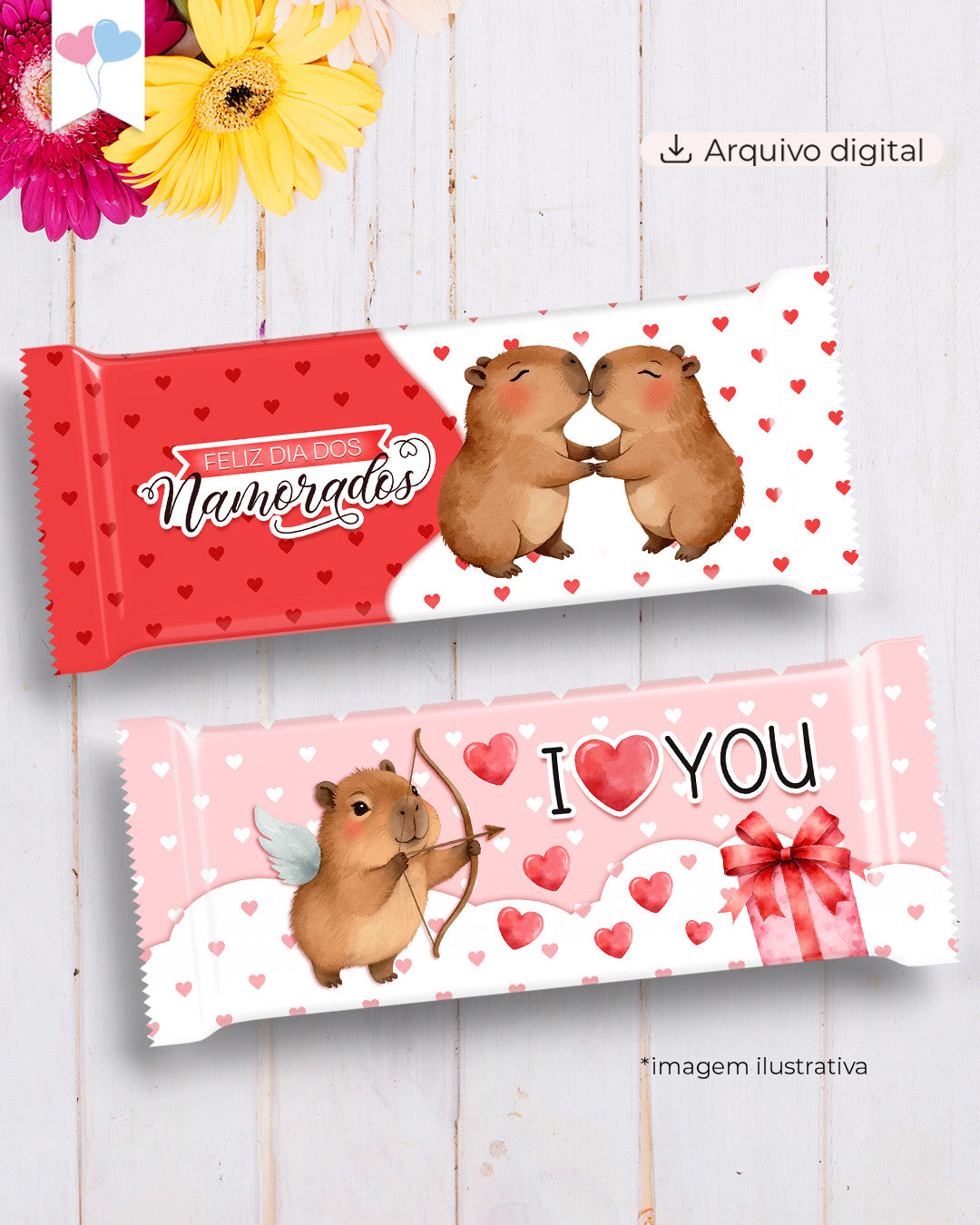 Printable - Arte para Chocolate 80g a 100g - Capivara Apaixonada