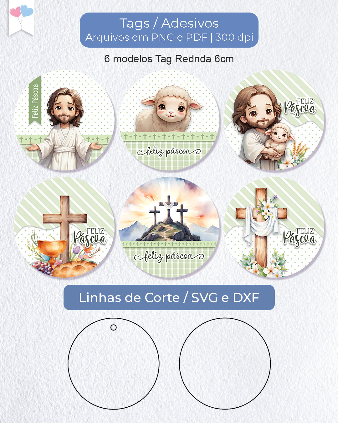Printable - Tag ou Adesivo Redondo 6cm - Páscoa Cristã
