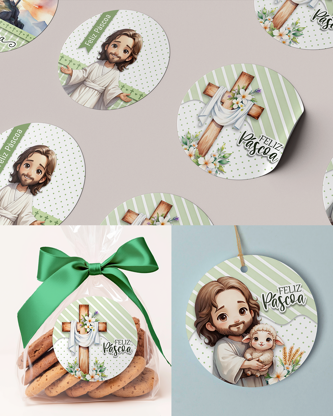 Printable - Tag ou Adesivo Redondo 6cm - Páscoa Cristã