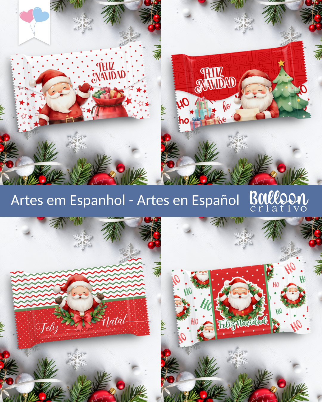 COMBO - Arte para Chocolate de 80g à 100g e Arte para KitKat - Feliz Natal