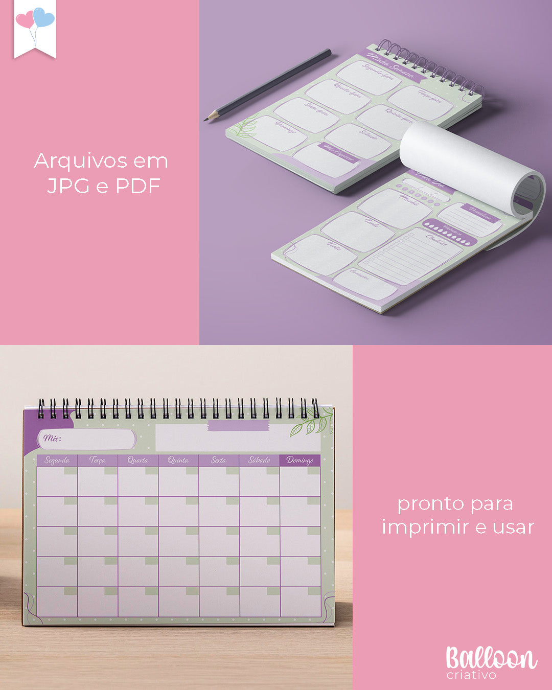 Kit Printables - Planner Não datado - Verde e Lilás