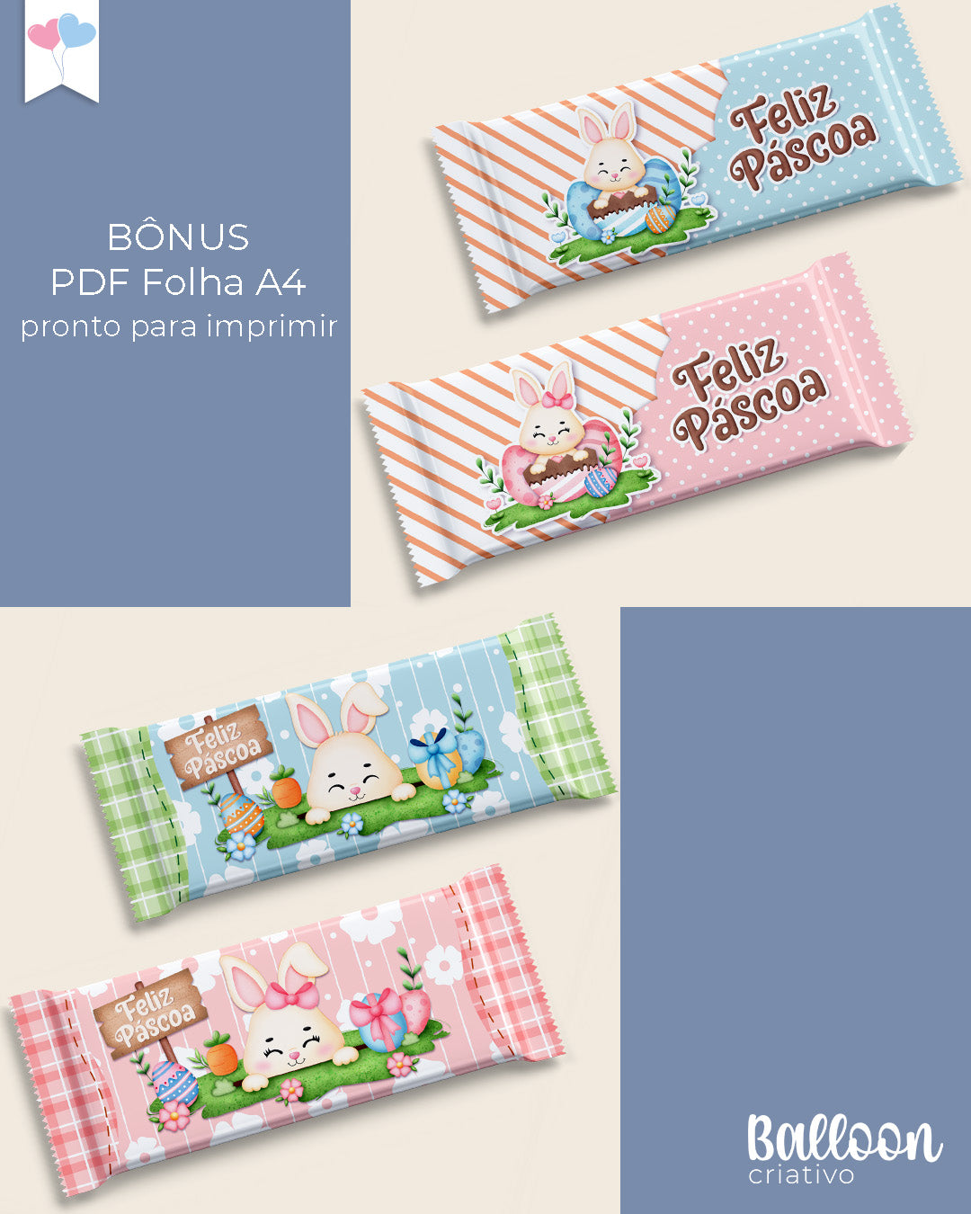 Kit de Imprimibles Digitales - Envoltorios para Chocolates Pascua Adorable