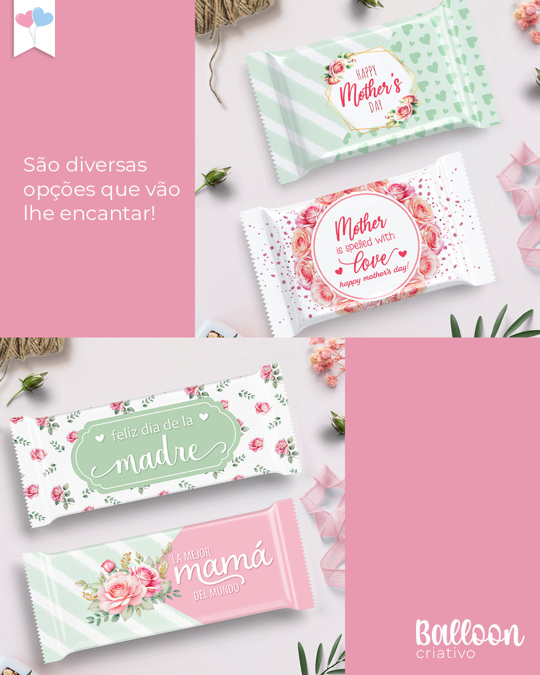 Kit Imprimible - Envoltorios de Chocolate - Día de la Madre
