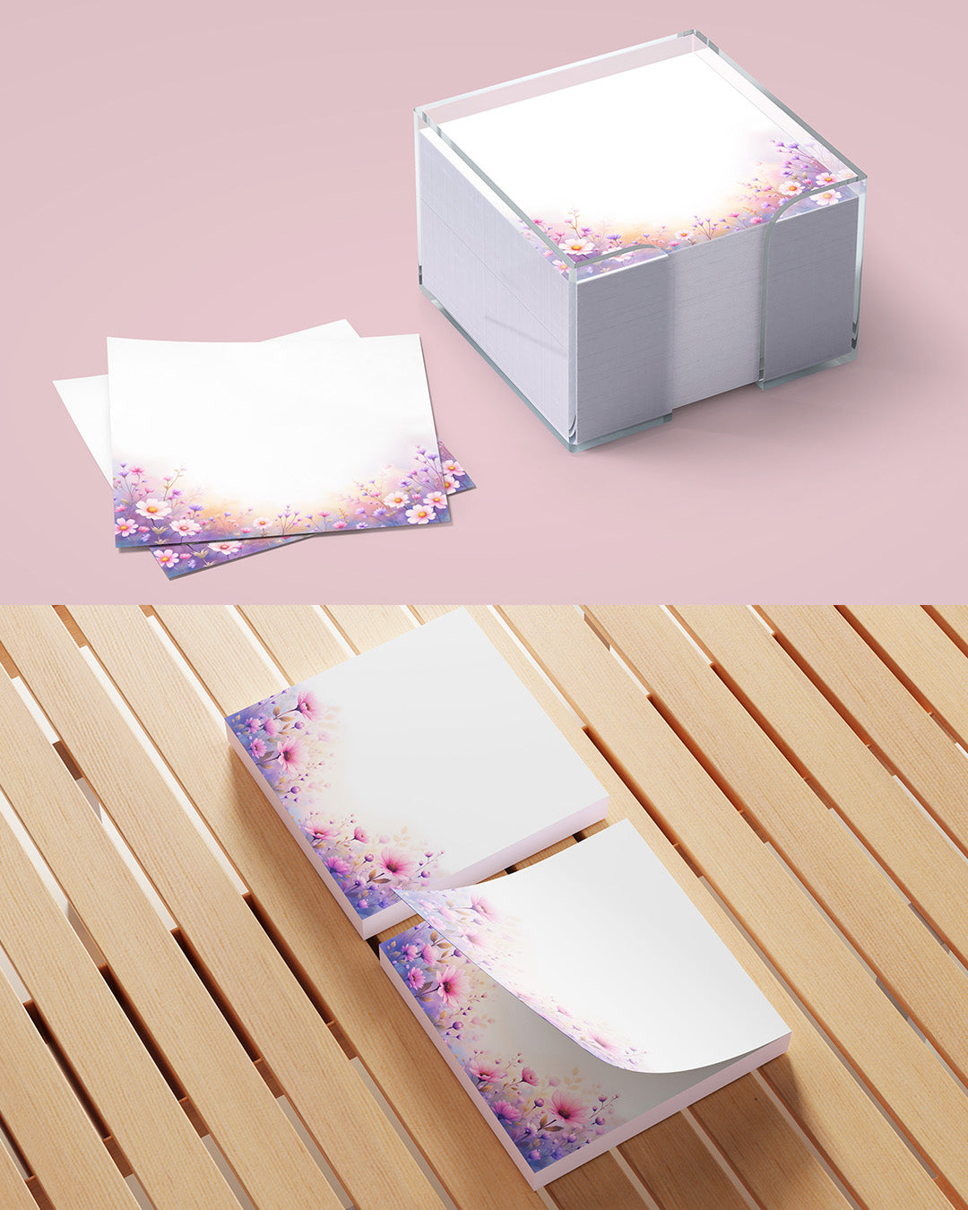 Arte para Miolo Bloquinho Quadrado 9,5cm x 9,5cm - Flores