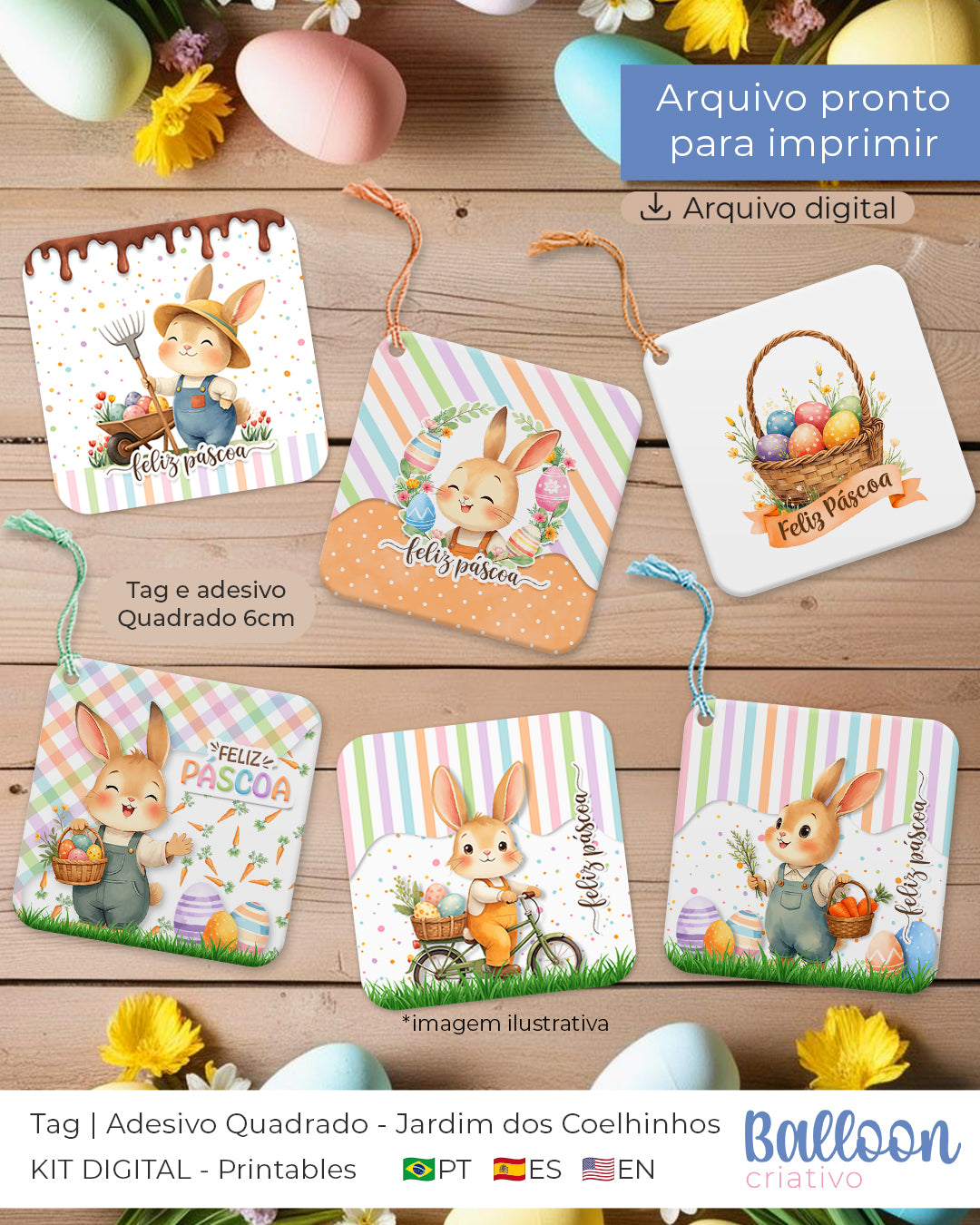 COMBO Tag e Adesivo - Jardim dos Coelhinhos