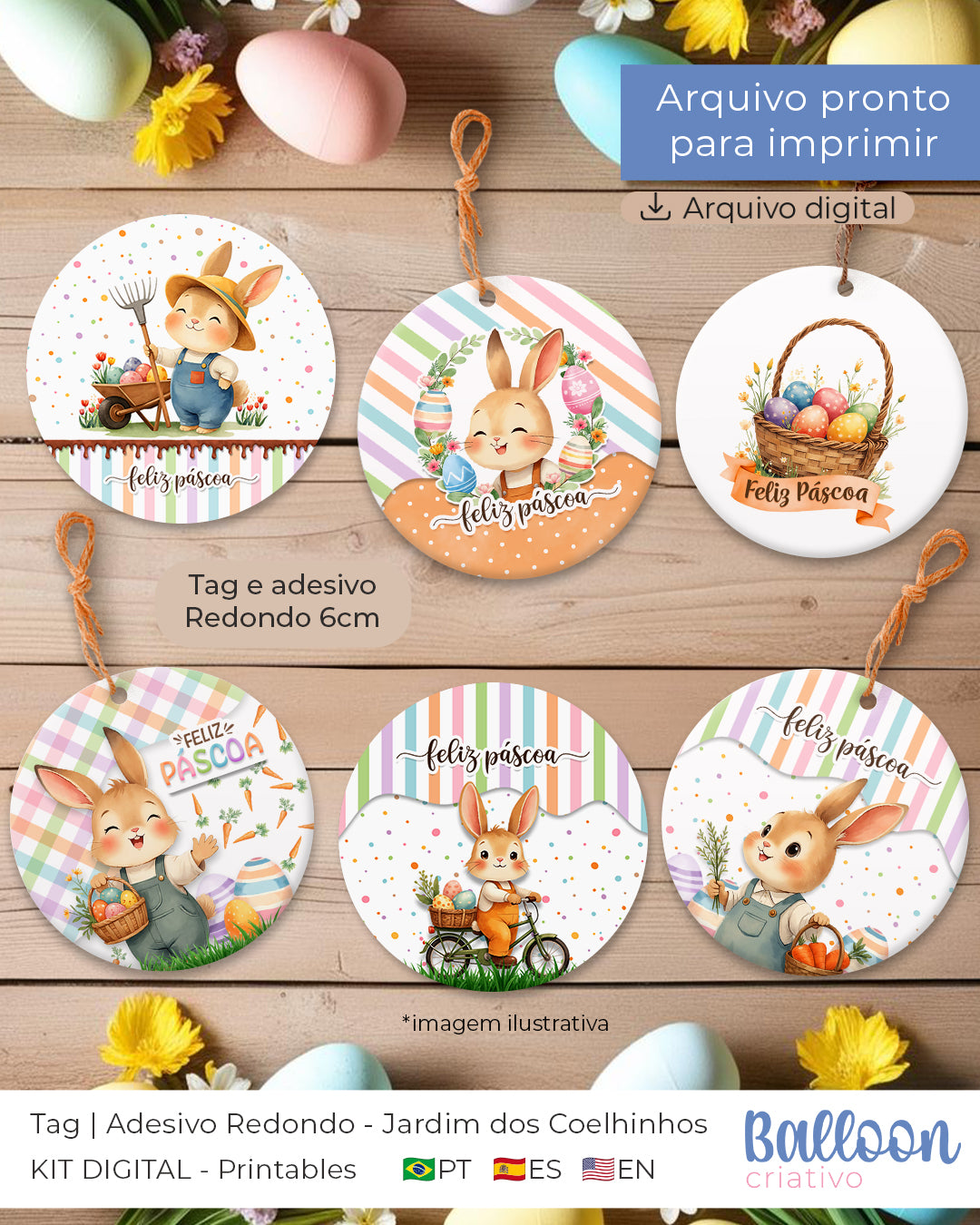 Printable - Etiqueta y Sticker Redondo - Jardín de los Conejitos