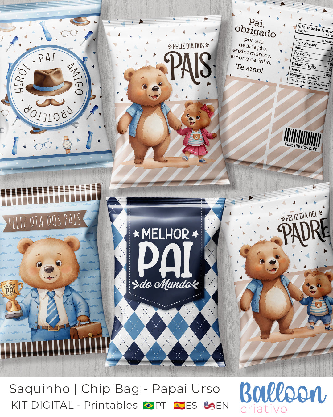 Kit Imprimible - Bolsa de Papitas - Papá Oso