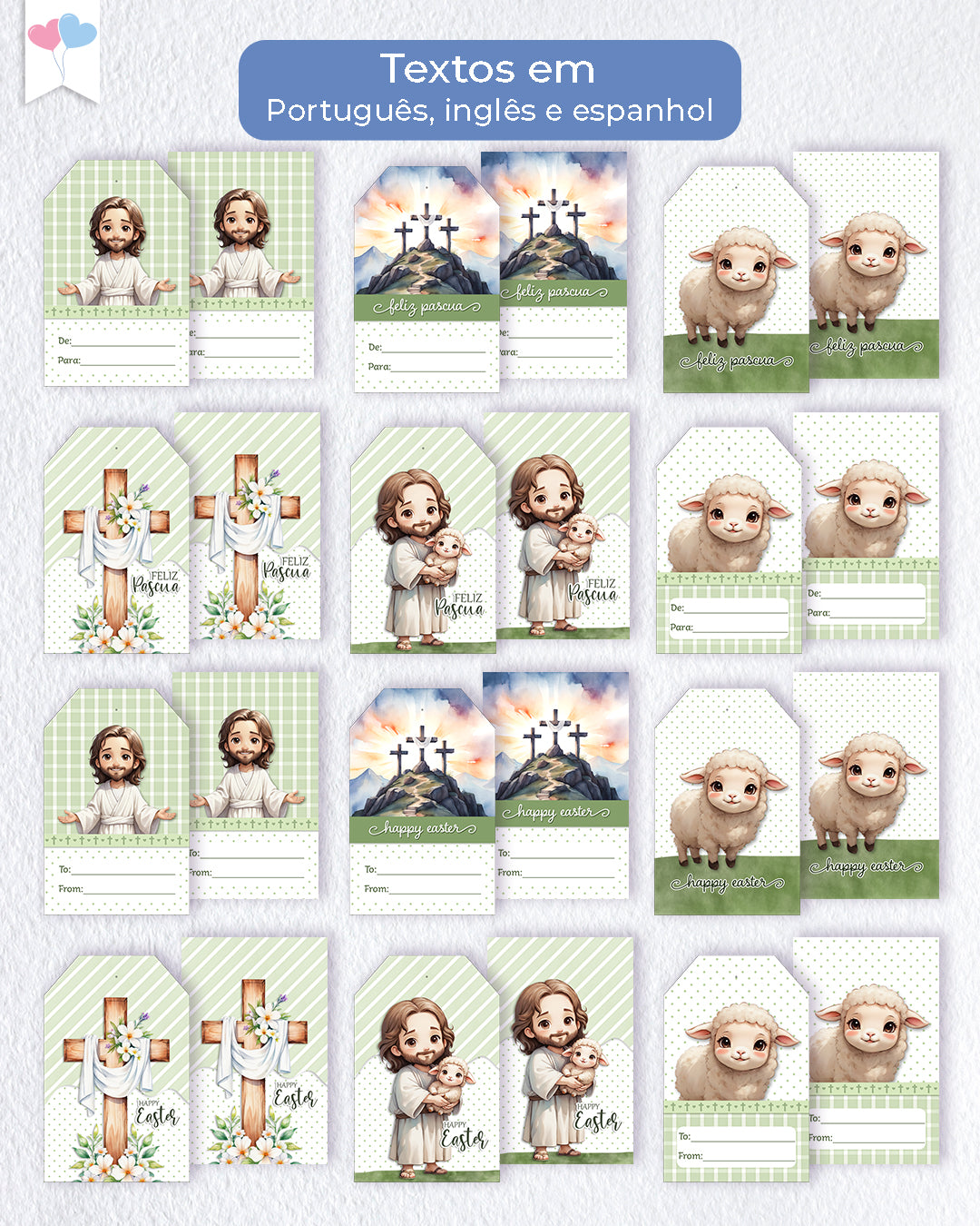 Printable - Tag Retangular 4,5x7cm - Páscoa Cristã