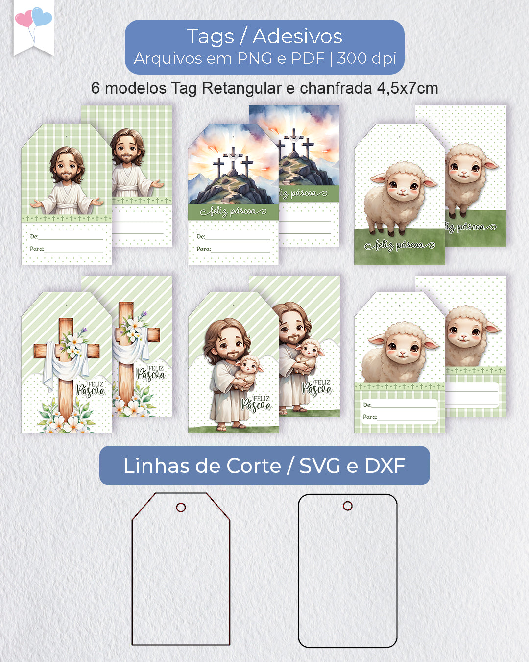 Printable - Tag Retangular 4,5x7cm - Páscoa Cristã