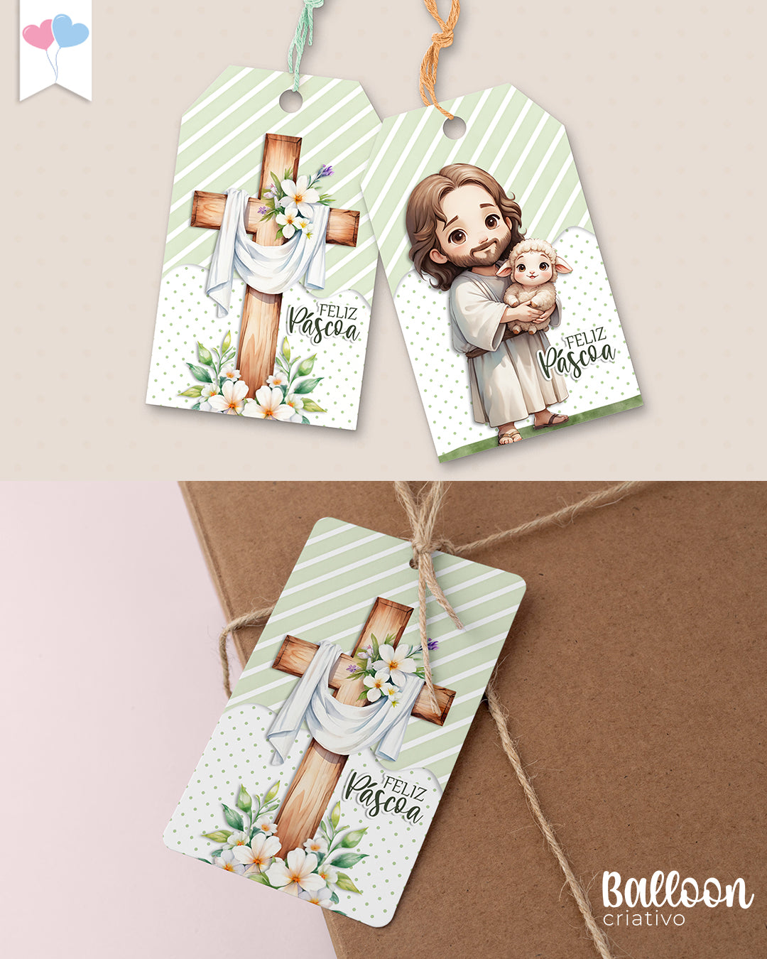 Printable - Tag Retangular 4,5x7cm - Páscoa Cristã