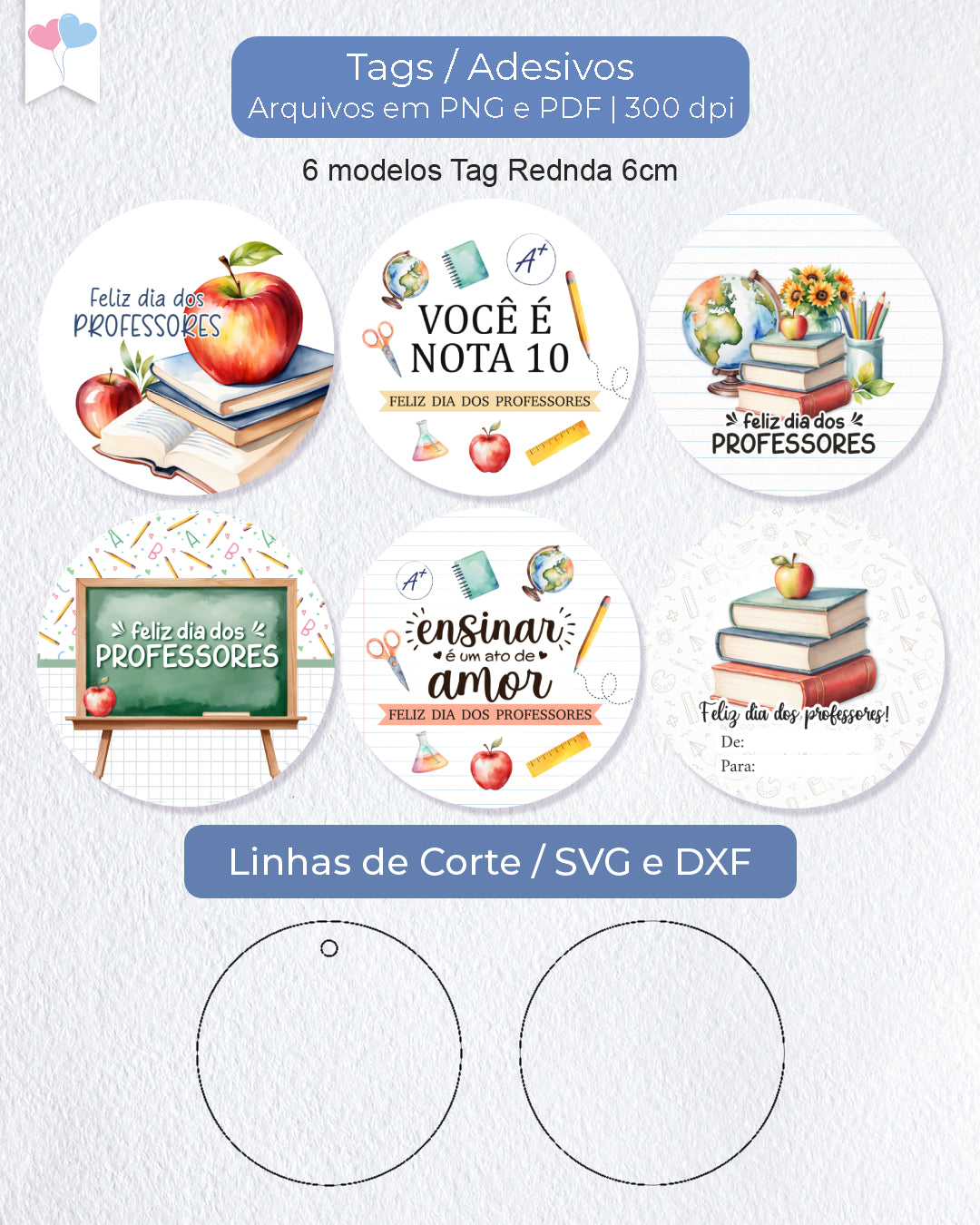 Printable - Tag e Adesivo Redondo 6cm - Dia dos Professores