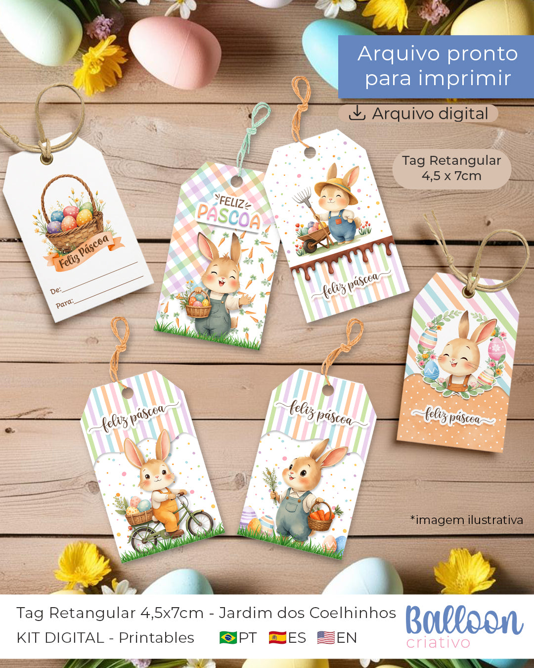 Printable - Etiqueta Rectangular 4,5x7cm - Jardín de los Conejitos