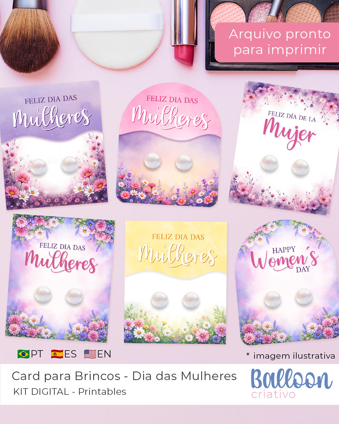 Kit Imprimible - Tarjetas para Aretes - Día de la Mujer